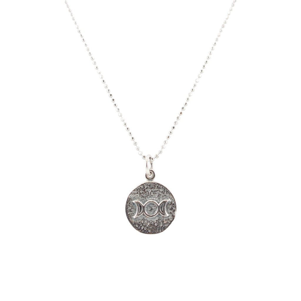 Triple Moon Goddess Amulet Necklace in Sterling Silver