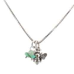 Tiny Honey Bee Necklace with Chrysoprase Gemstones