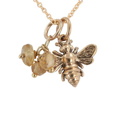 Tiny Bronze Honey Bee Necklace with Citrine