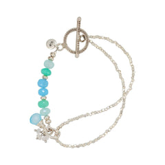 Blue & Green Chalcedony Gemstone Bracelet with Briolette Charm