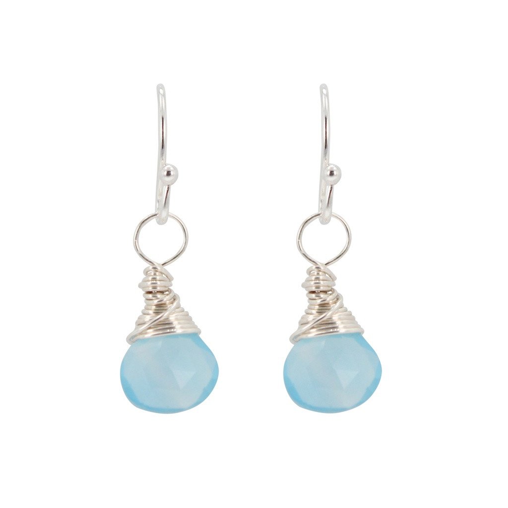 Small Blue Chalcedony Gemstone Earrings in Gold or Silver