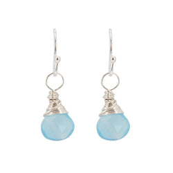 Small Blue Chalcedony Gemstone Earrings in Gold or Silver
