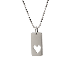Cut Out Heart Tag Charm Pendant Necklace in Sterling Silver 18