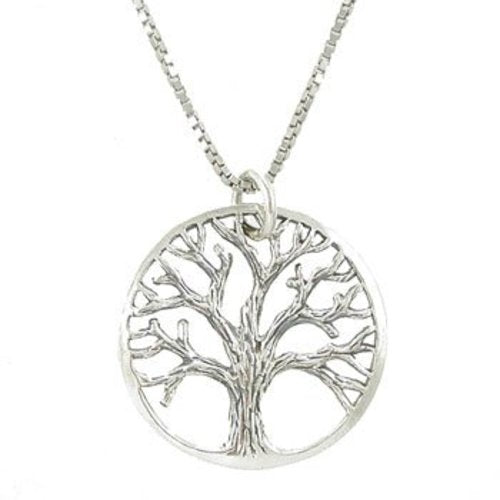Round Open Design Tree of Life in Sterling Silver on a 20