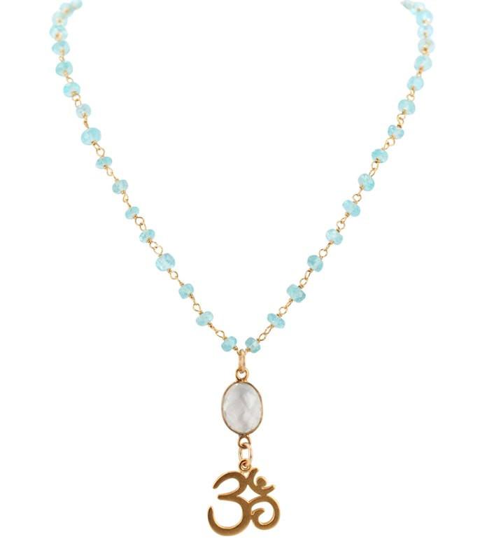 Gold OM with Apatite & Quartz Necklace in Adjustable Lengths