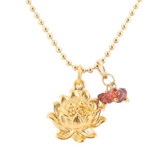 Detailed Lotus Necklace in Gold with Garnet Gemstones