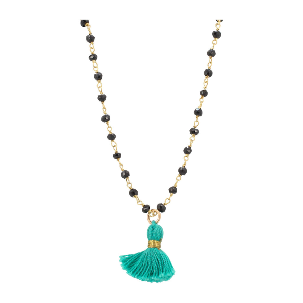 Black Onyx Tassel Necklace, (Choice of Tassel Color)