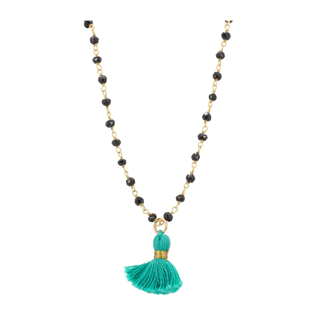 Black Onyx Tassel Necklace, Choice of Tassel Color