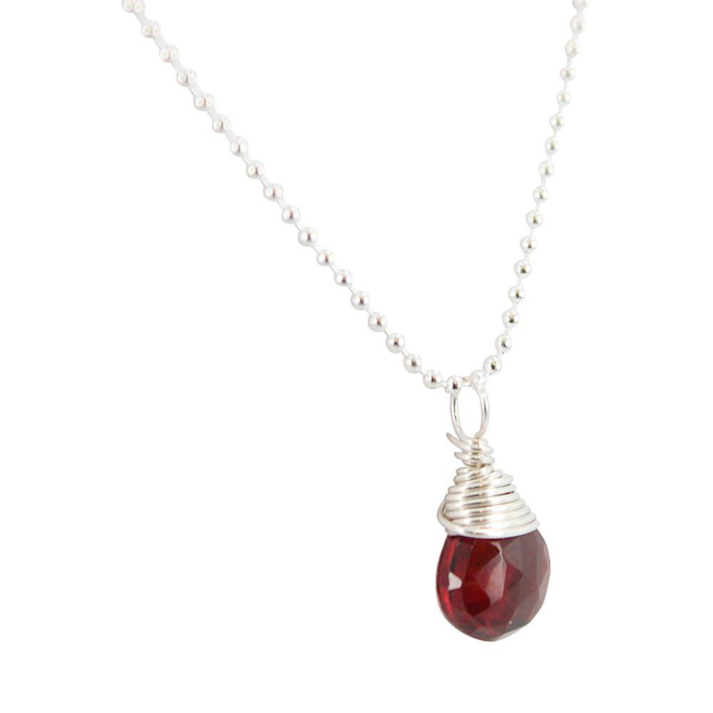 Faceted Garnet Gemstone Necklace in Sterling Silver