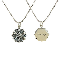 Courage Mandala Affirmation Double Sided Necklace in Sterling Silver