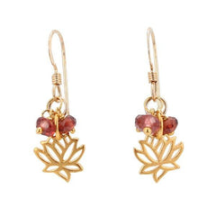 Lotus & Garnet Earrings in Gold Plated Bronze