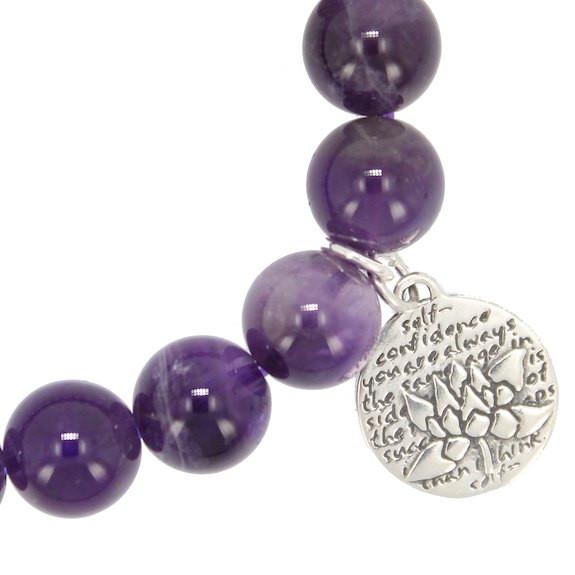 Lotus with Words of Inspiration on 10mm Purple Amethyst Bracelet
