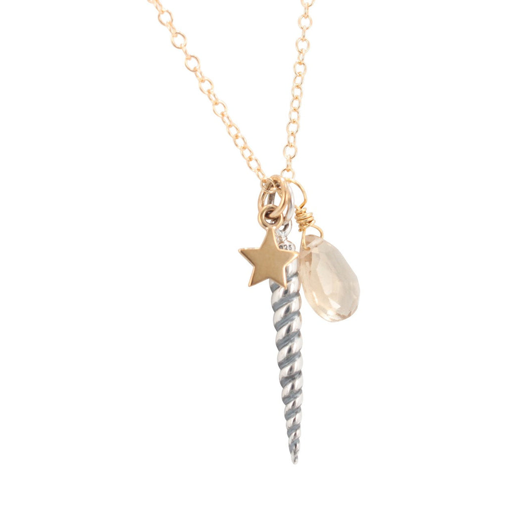 Unicorn Horn Charm Necklace with Quartz Gemstone