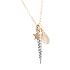 Unicorn Horn Charm Necklace with Quartz Gemstone