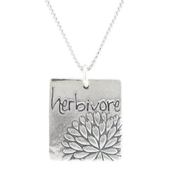 Herbivore Word Necklace with Flower Design in Sterling Silver