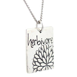 Herbivore Word Necklace with Flower Design in Sterling Silver