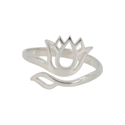 Lotus Flower Ring in Sterling Silver, Adjustable