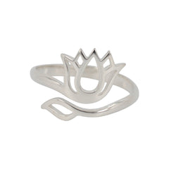 Lotus Flower Ring in Sterling Silver, Adjustable