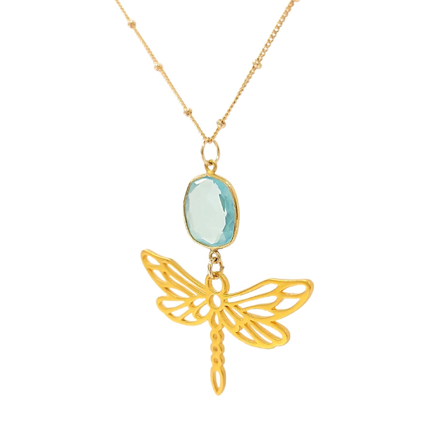 NEW ITEM! Limited Edition Dragonfly and Blue Quartz 12K Gold Filled Pendant on a 16