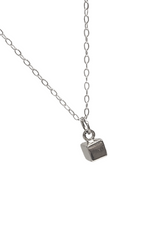 Tiny Cube Necklace in Sterling Silver On a 18