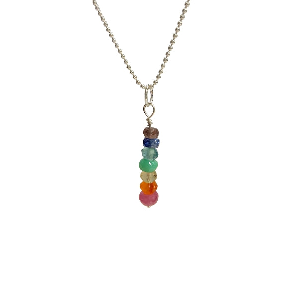 Limited Edition Rainbow Multi Gemstone 7 Chakra Pendant Necklace in Sterling Silver