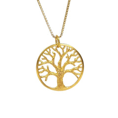 Round Open Design Tree of Life in 24K Gold Plate on a 18