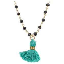 Black Onyx Tassel Necklace, Choice of Tassel Color