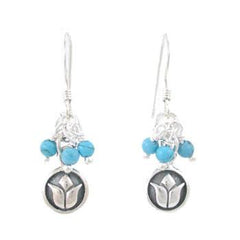 Small Raised Lotus Flower Earrings with Turquoise Beads