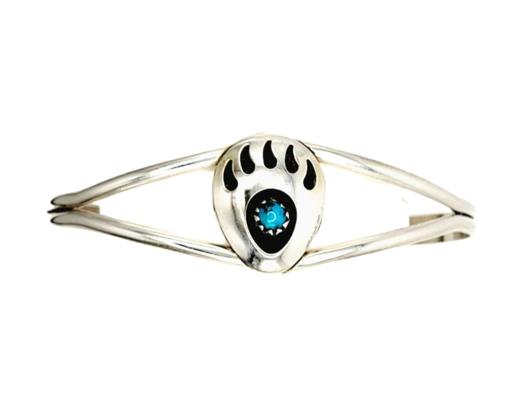Navajo Handcrafted Bear Paw Cuff Bracelet in Sterling Silver & Turquoise