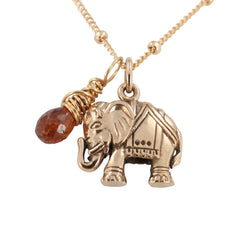 Elephant Necklace in Bronze with Sapphire Gemstone