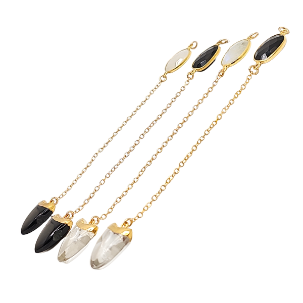 Limited Edition Gemstone Lariat Necklace, Onyx, Moonstone or Quartz