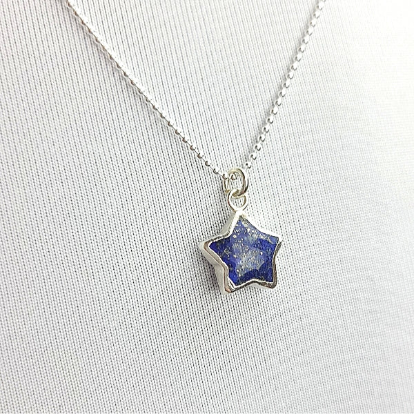 Star Shape Gemstone Necklace in Sterling Silver, Stone Choice