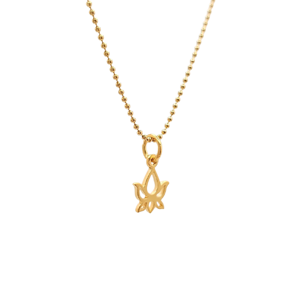 Tiny Cut Out Design Lotus Flower Pendant in 24K Gold Plate on a 16