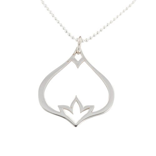 Lotus Petal Charm on 18 Inch 1mm Bead Chain Necklace in Sterling Silver