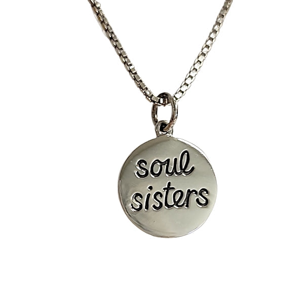 Soul Sisters Engraved Pendant Necklace on Rhodium Sterling Silver Chain 16