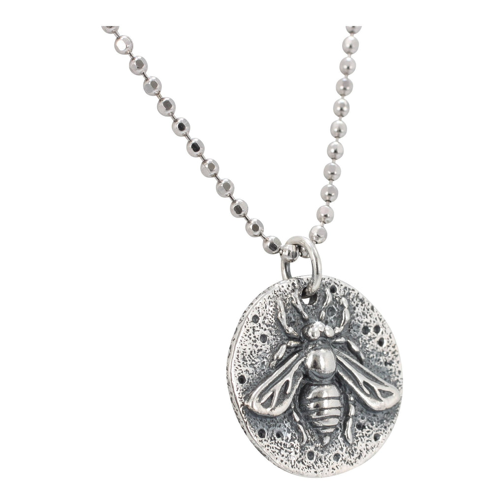 Bee Coin Necklace in Sterling Silver, 18