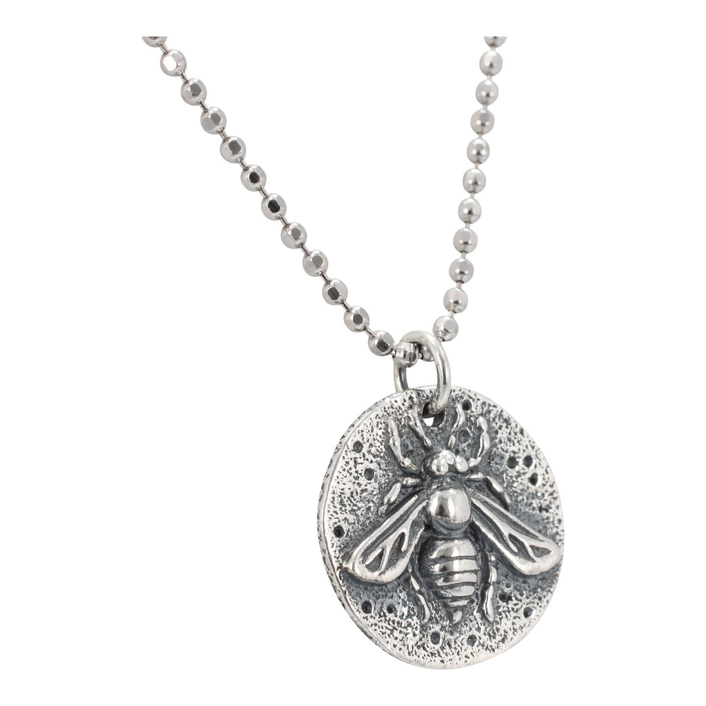 Bee Coin Necklace in Sterling Silver