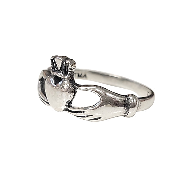 Small Irish Friendship & Love Band Celtic Claddagh Ring in Sterling Silver, Sizes 6, 7, 8, and 9