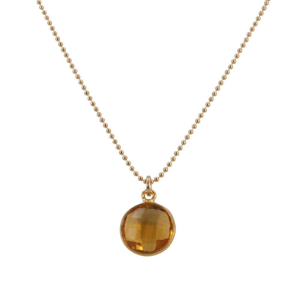 Round Gemstone Drop Necklace in Gold Plated Silver