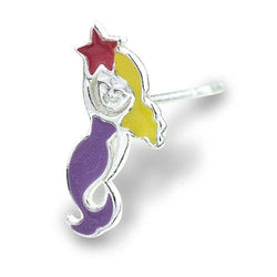 Tiny Enamel Mermaid Post Stud Earrings in Sterling Silver