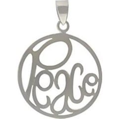 Round PEACE Word Pendant in Sterling Silver