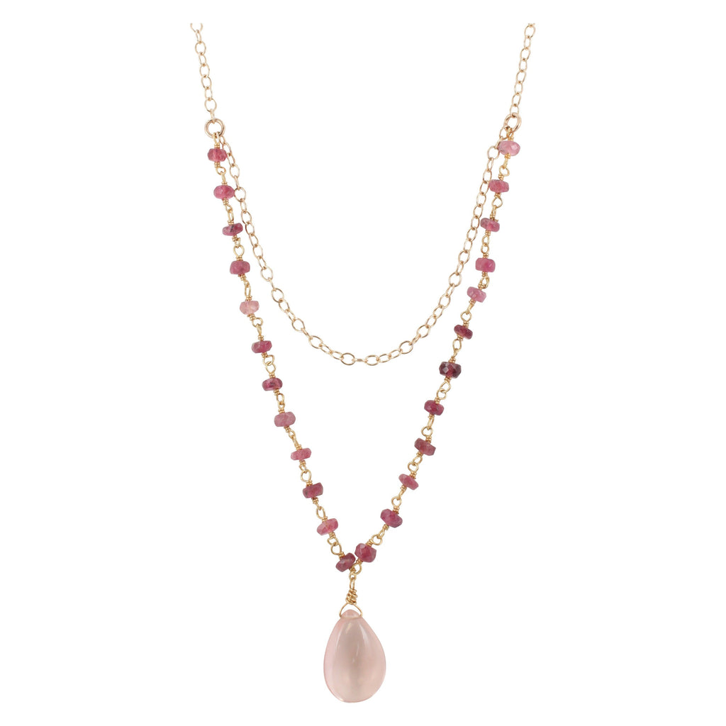 Pink Tourmaline and Rose Quartz Layer Necklace