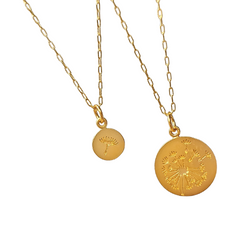 Gold Large & Small Dandelion Mother Daughter 2 Necklace Set on 18