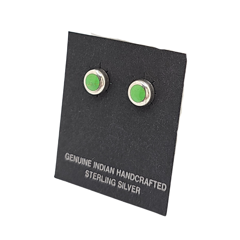 Limited Edition Navajo Indian Hand Crafted Medium Round Stone and Sterling Silver Stud Earrings, Color Choice
