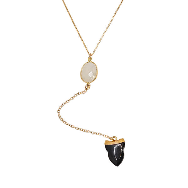 Limited Edition Gemstone Lariat Necklace, Onyx, Moonstone or Quartz