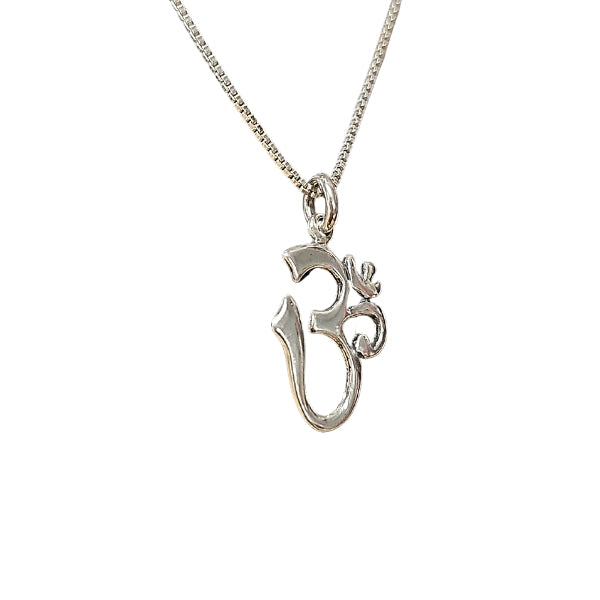 Calligraphy Style Om (Aum) Pendant in Sterling Silver on 18