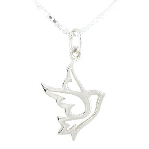 Open Design Peace Dove Pendant Necklace in Sterling Silver on 18