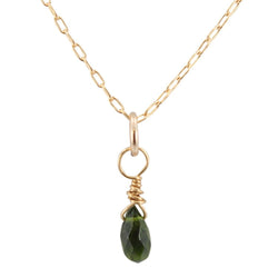 Dainty Green Chrome Diopside Briolette Necklace on Gold Filled Chain