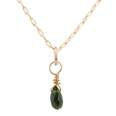 Dainty Green Chrome Diopside Briolette Necklace on Gold Filled Chain