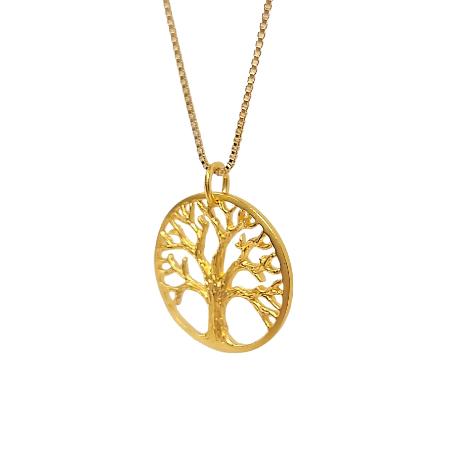 Round Open Design Tree of Life in 24K Gold Plate on a 18